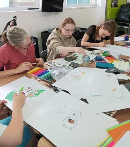 Young people creating original art with Tracey Emmett - drawing and painting
