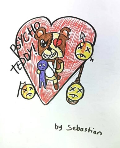 psycho teddy drawing