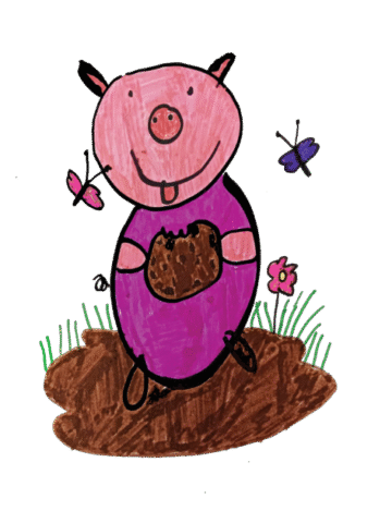 coloured pen drawing of a pig with a cookie